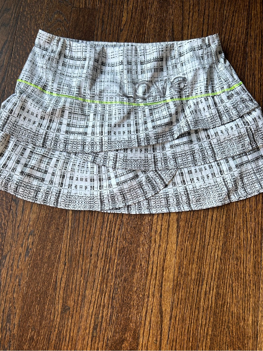 Lucky in Love Black and White Patterned Mini Skirt with Neon Trim